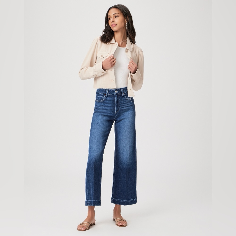 Paige Anessa Wide Leg Jeans Cropped Dark Denim Jean Size 32 - Picture 2 of 12